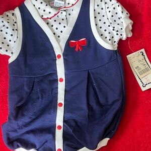 Polka Dot Baby Romper with Red Bow retro